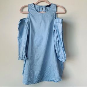 Tibi New York Cold Shoulder Mini Dress Blue Cotton Size 2
